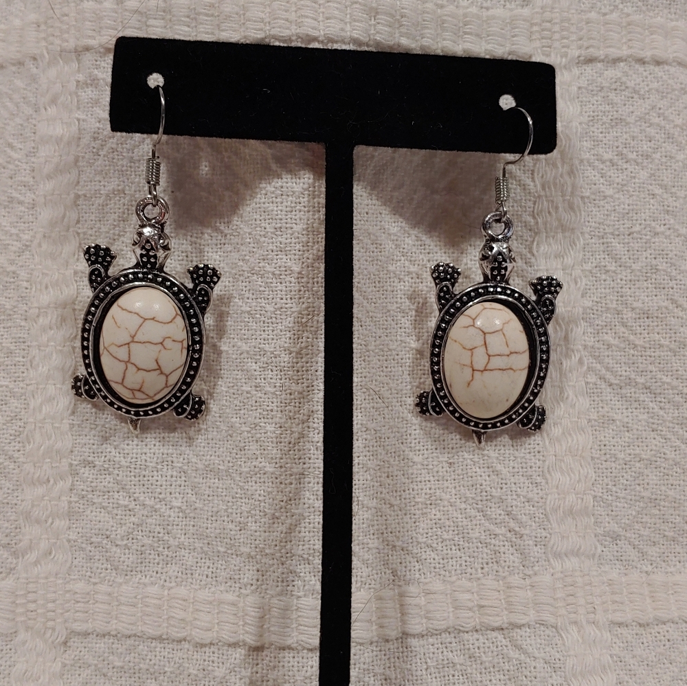 Antique Turtle Semi Precious Stone Earrings